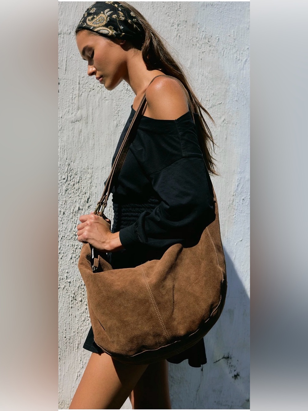 Free People Roma Suede Tote Bag Light Brown